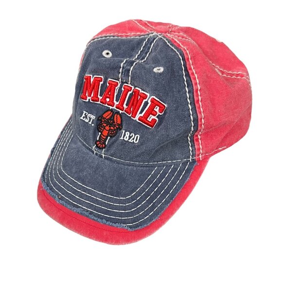 Vintage Maine Red & Blue Embroidered Adjustable Lobster Hat - Picture 7 of 8